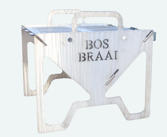 Handcrafted 3mm 304 stainless steel BOS BRAAI freestanding braai with stencil cut branding