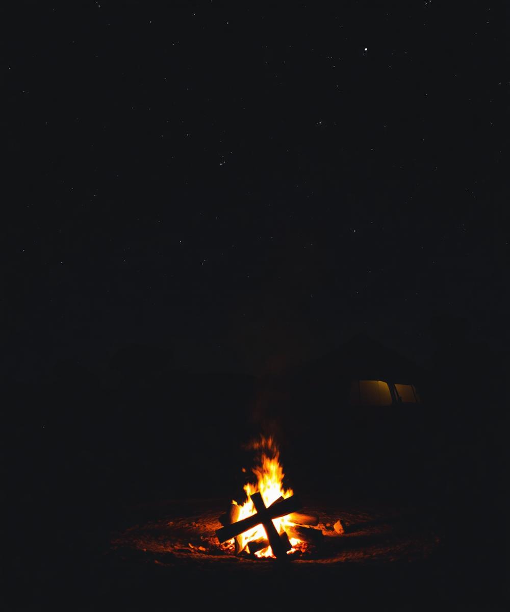 Bushveld camp fire under a starry South African sky