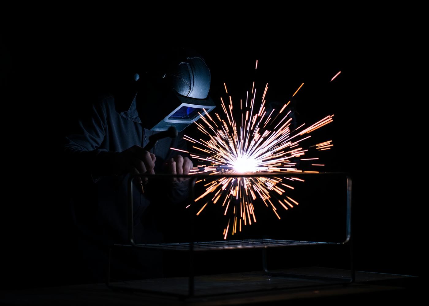 Welding a stainless steel braai frame in the workshop